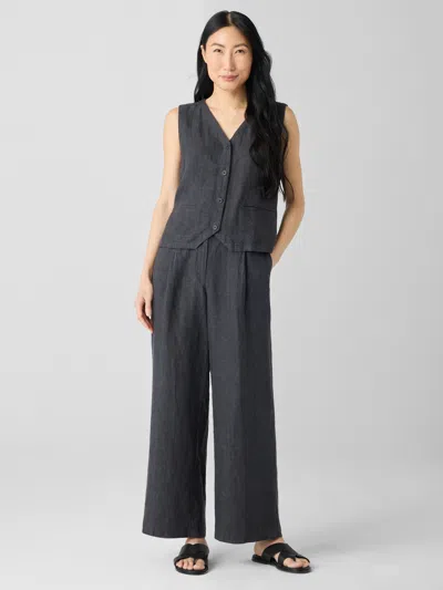 Eileen Fisher Washed Organic Linen Delave Trouser Pant In Gray