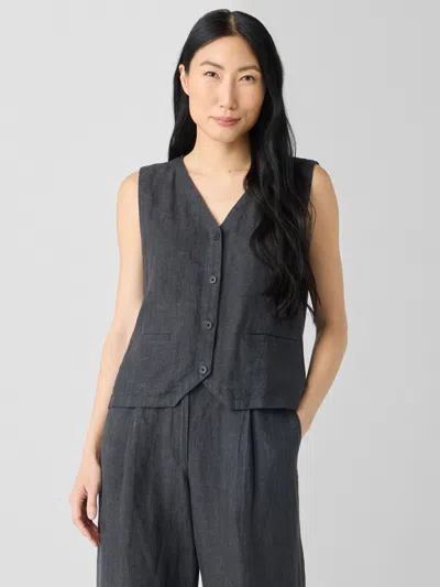 Eileen Fisher Washed Organic Linen Delave Vest In Graphite