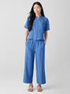 Eileen Fisher Washed Organic Linen Delave Wide-leg Pant In Blue