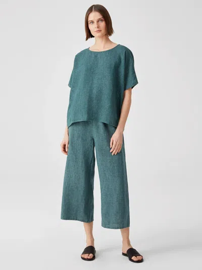 Eileen Fisher Washed Organic Linen Delave Wide-leg Pant In Blue
