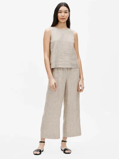 Eileen Fisher Washed Organic Linen Delave Wide-leg Pant In Brown