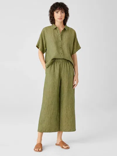 Eileen Fisher Washed Organic Linen Delave Wide-leg Pant In Green