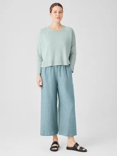Eileen Fisher Washed Organic Linen Delave Wide-leg Pant In Green