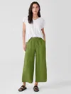 Eileen Fisher Washed Organic Linen Delave Wide-leg Pant In Green