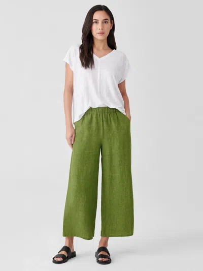 Eileen Fisher Washed Organic Linen Delave Wide-leg Pant In Green