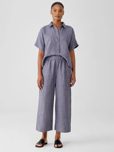 Eileen Fisher Washed Organic Linen Delave Wide-leg Pant In Purple