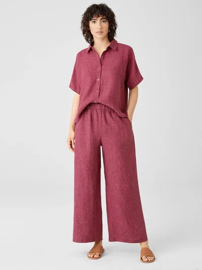 Eileen Fisher Washed Organic Linen Delave Wide-leg Pant In Purple