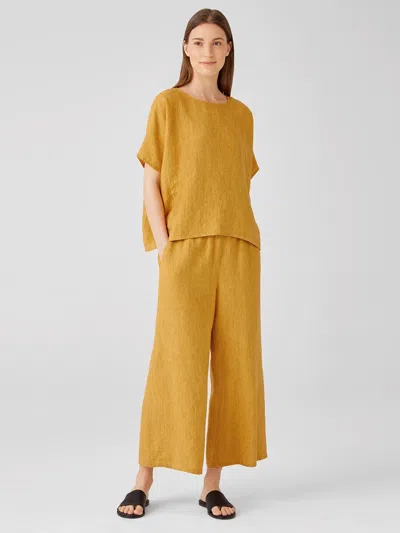 Eileen Fisher Washed Organic Linen Delave Wide-leg Pant In Yellow