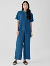 Eileen Fisher Washed Organic Linen Delave Wide Trouser Pant In Blue