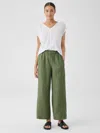 Eileen Fisher Washed Organic Linen Delave Wide Trouser Pant In Green