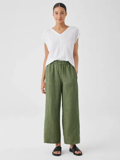 Eileen Fisher Washed Organic Linen Delave Wide Trouser Pant In Green