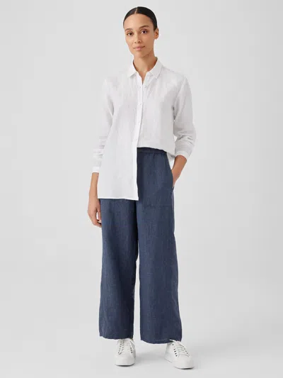 Eileen Fisher Washed Organic Linen Delave Wide Trouser Pant In Purple