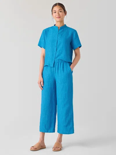 Eileen Fisher Washed Organic Linen Delave Wide-leg Pant In Oahu Blue