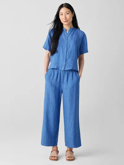 Eileen Fisher Washed Organic Linen Delave Wide-leg Pant In Blue