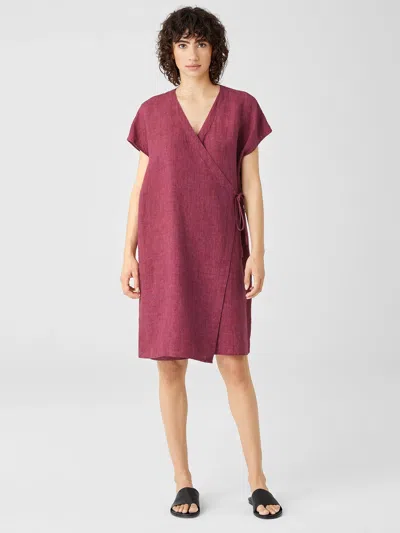 Eileen Fisher Washed Organic Linen Delave Wrap Dress In Purple