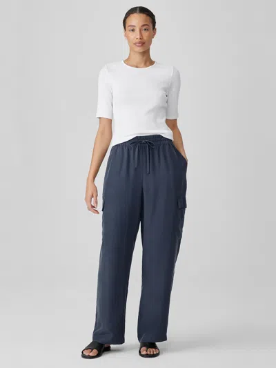 Eileen Fisher Washed Silk Cargo Pant In Blue