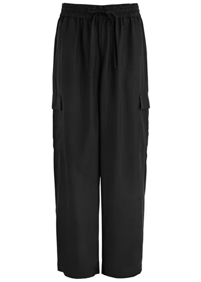 Eileen Fisher Washed Silk Cargo Trousers In Black