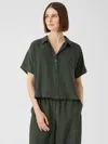 Eileen Fisher Washed Silk Habutai Short-sleeve Shirt In Green