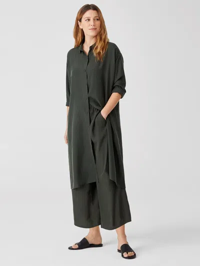 Eileen Fisher Washed Silk Habutai Wide-leg Pant In Green