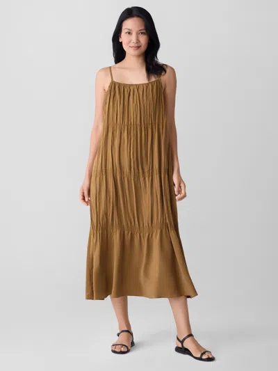 Eileen Fisher Washed Silk Smocked Cami Dress In Multi