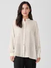 Eileen Fisher Washed Silk Tussah Mandarin Collar Shirt In Neutral