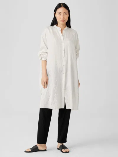 Eileen Fisher Washed Silk Tussah Mandarin Collar Shirtdress In Brown