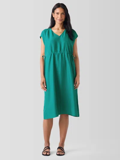 Eileen Fisher Washed Silk V-neck Dress In Green