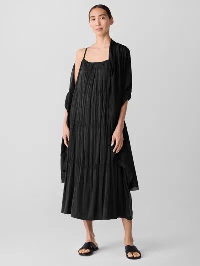 Eileen Fisher Washed Transitional Silk Parachute Scarf In Black