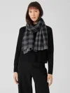 Eileen Fisher Washed Wool Check Scarf In Gray