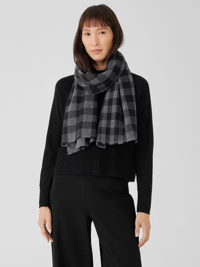 Eileen Fisher Washed Wool Check Scarf In Gray