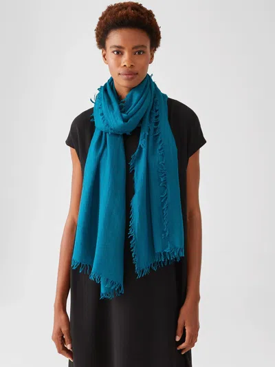 Eileen Fisher Washed Wool Silk Cashmere Scarf In Blue