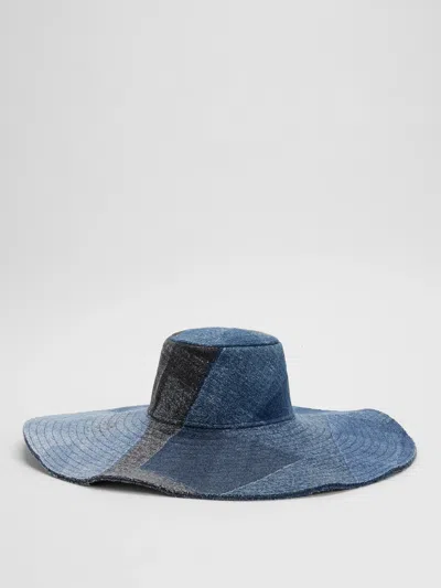 Eileen Fisher Waste No More Denim Wide Brim Hat In Blue