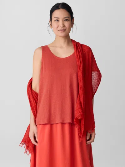 Eileen Fisher Watercolor Organic Cotton Gauze Scarf In Red