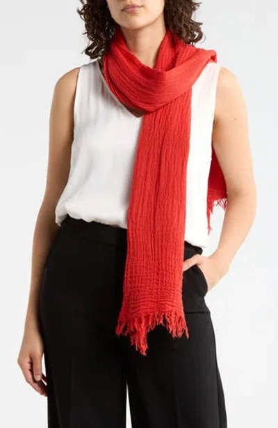 Eileen Fisher Watercolor Organic Cotton Gauze Scarf In Red