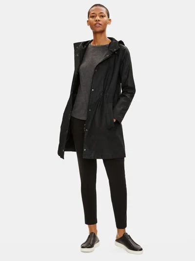 Eileen Fisher Waxed Organic Cotton Stretch Twill Anorak Jacket In Black