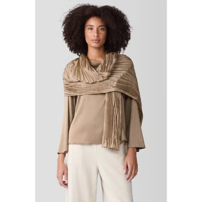 Eileen Fisher Whisper Plissé Silk Scarf In Biscuit