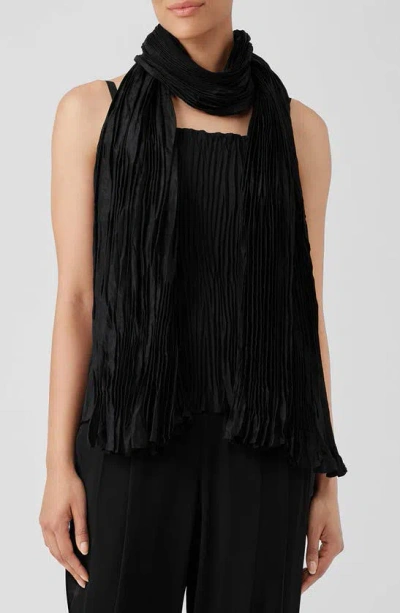 Eileen Fisher Whisper Plissé Silk Scarf In Black