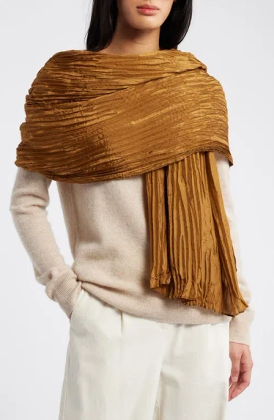 Eileen Fisher Whisper Plissé Silk Scarf In Bronze
