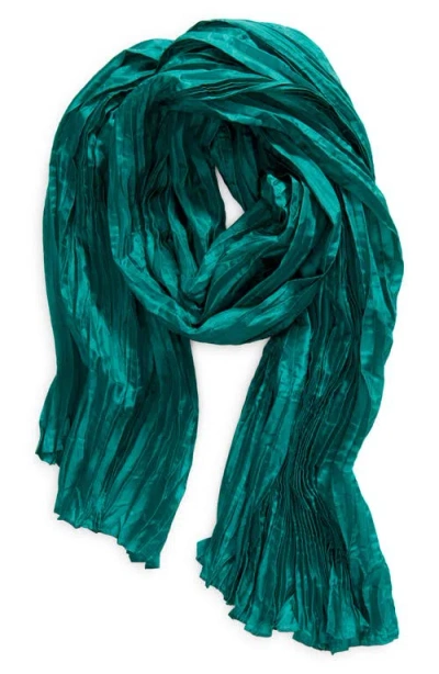 Eileen Fisher Whisper Plissé Silk Scarf In Green