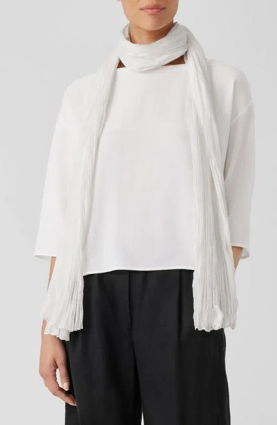 Eileen Fisher Whisper Plissé Silk Scarf In Ivory