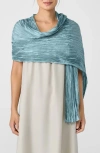 Eileen Fisher Whisper Plissé Silk Scarf In Blue