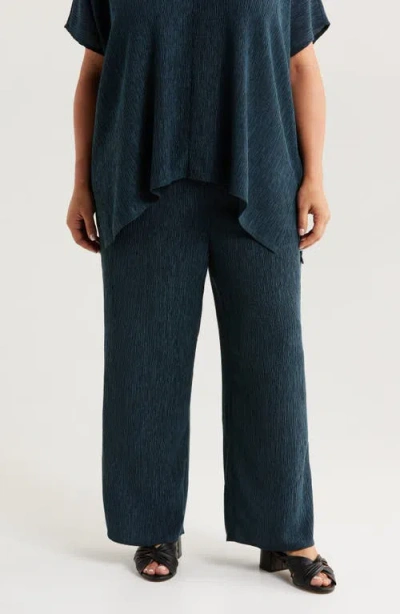 Eileen Fisher Wide Leg Crinkle Pants In Blue