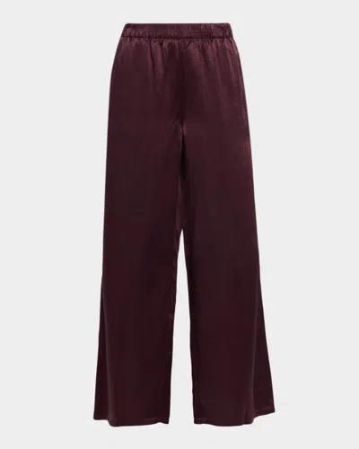 Eileen Fisher Wide-leg Crinkled Satin Pants In Brown