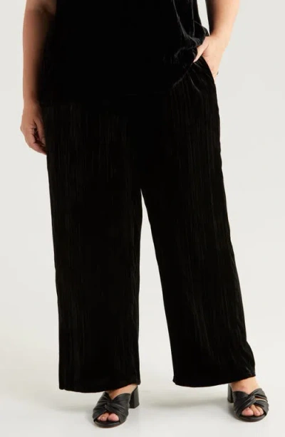 Eileen Fisher Wide Leg Crushed Velvet Ankle Pants In Black