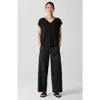 Eileen Fisher Wide Leg Organic Linen Ankle Pants In Black