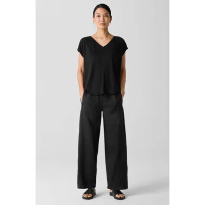 Eileen Fisher Wide Leg Organic Linen Ankle Pants In Black