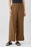 Eileen Fisher Wide Leg Organic Linen Ankle Pants In Bronze