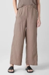 Eileen Fisher Wide Leg Organic Linen Ankle Pants In Cocoa
