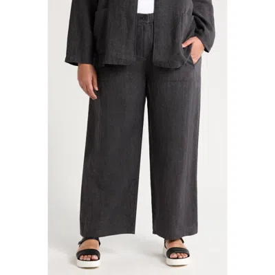 Eileen Fisher Wide Leg Organic Linen Ankle Pants In Graphite