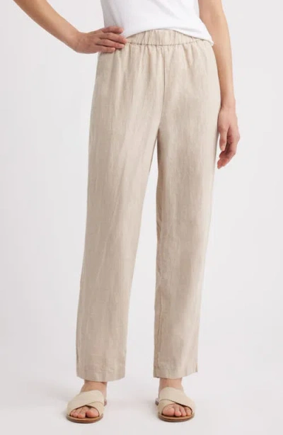 Eileen Fisher Wide Leg Organic Linen Ankle Pants In Undyed Natural